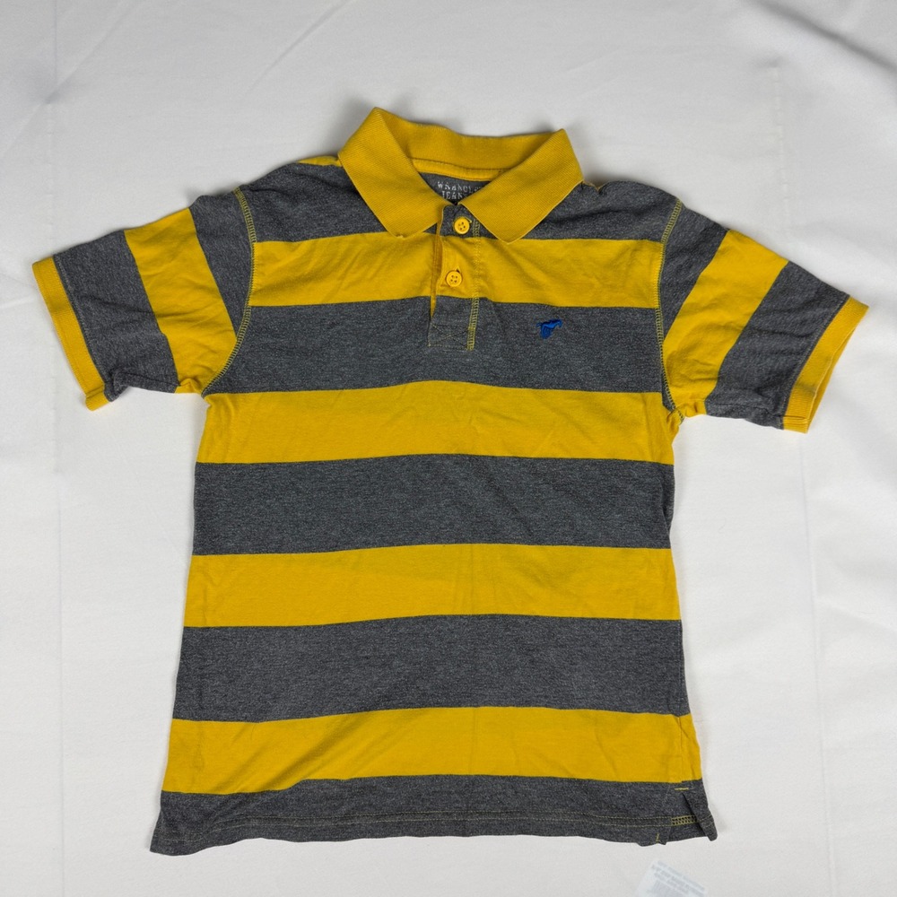 Wrangler Jeans Co Boys Polo Shirt L 10/12 Yellow Grey Striped B560065